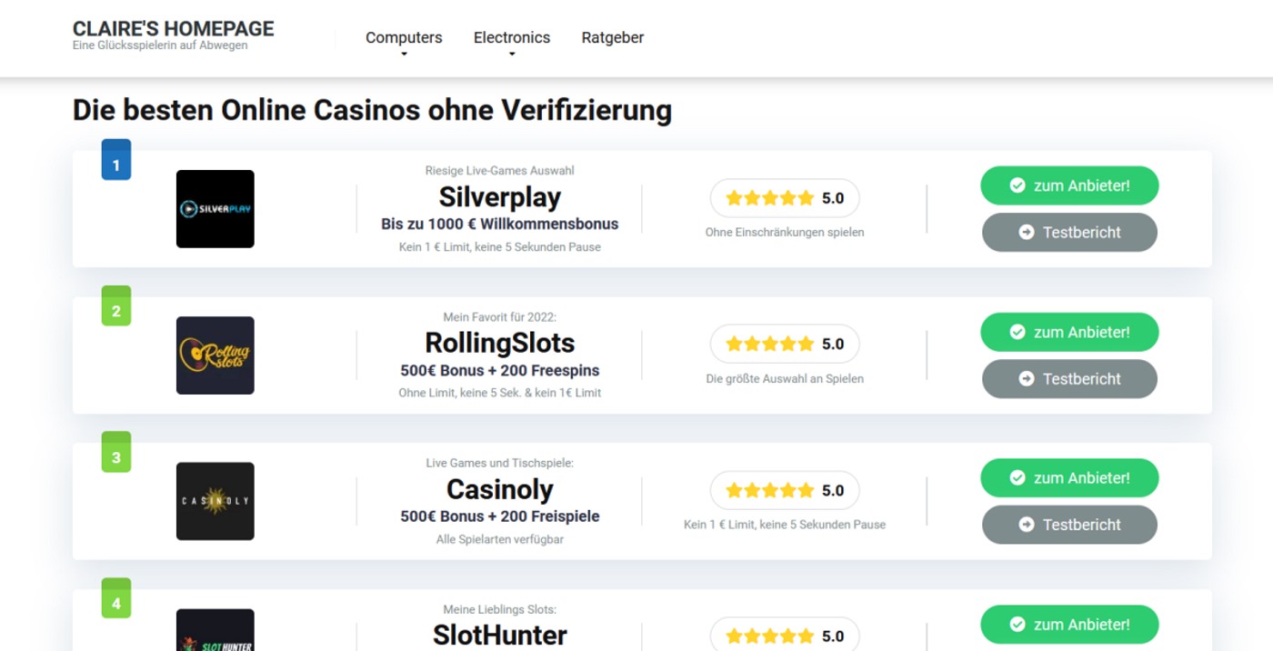 die besten online casinos ohne verifizierung