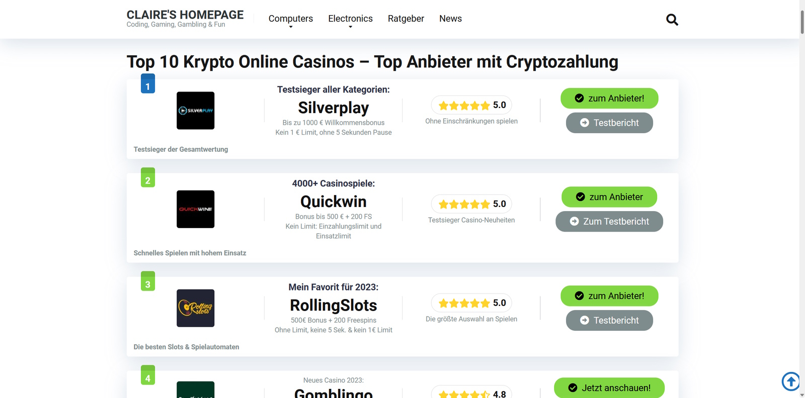 top 10 krypto casinos