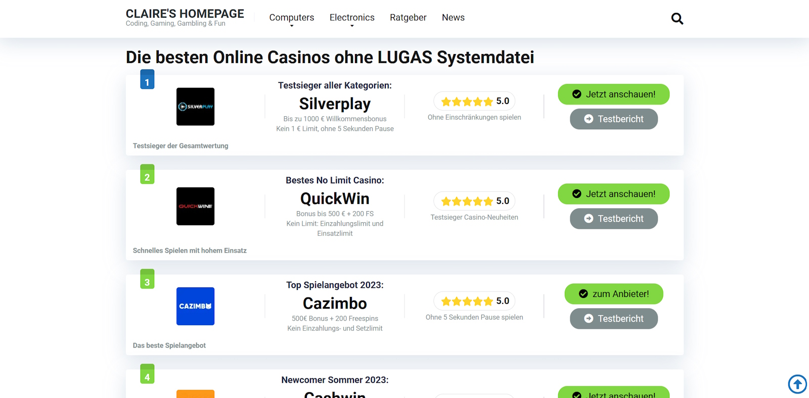 bestenliste online casinos ohne lugas