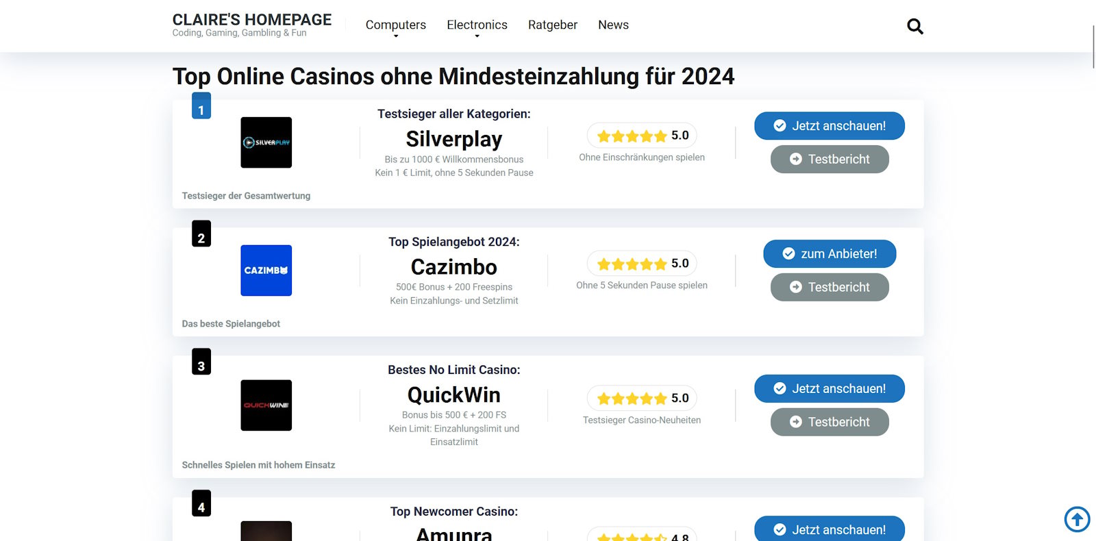 online casinos ohne Mindesteinzahlungen