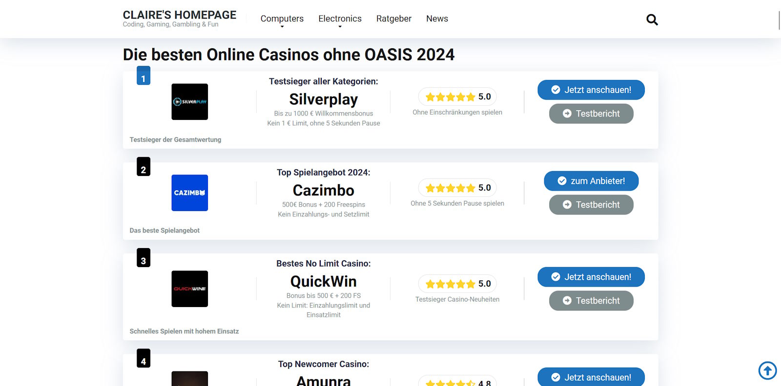 Online Casinos ohne OASIS Sperren