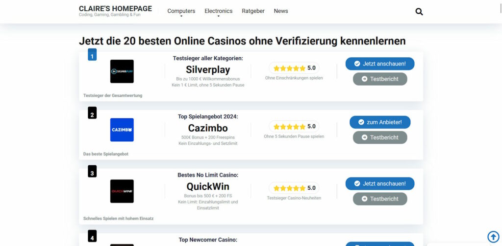 top online casinos ohne verifizierung